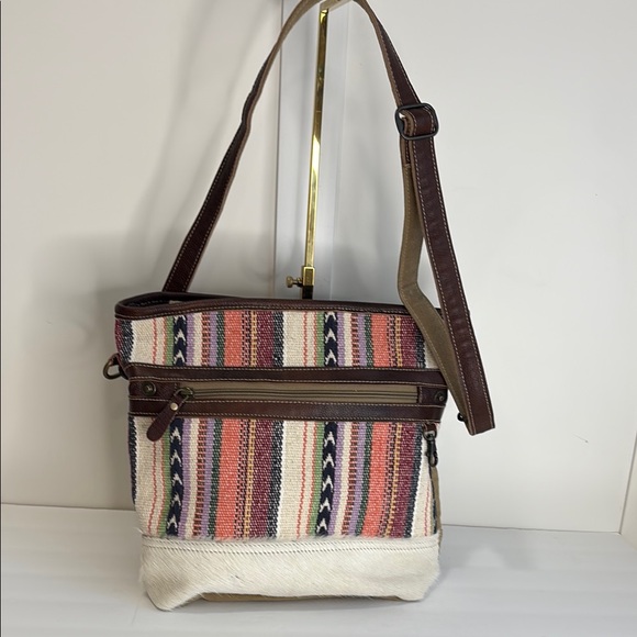 Myra Bag Striped Multicolor Canvas, Leather and Calfhair Shoulder/Crossbody Bag - Picture 1 of 11
